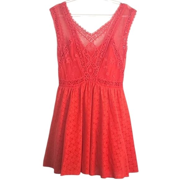 Free People Red Lace Tulle Skater Skirt Mini Flirty Dress 6 - Picture 1 of 10